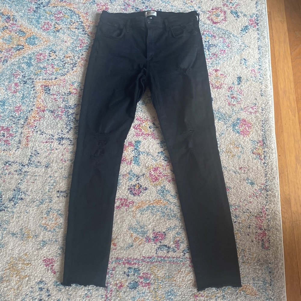 A GOLD E ripped knee stretch black jeans
